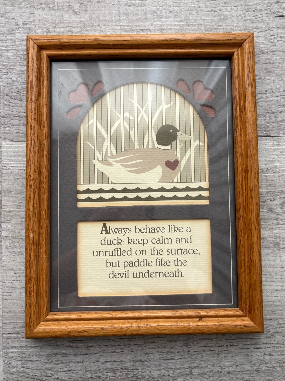 Vintage 90s Duck Art Cottagecore Cozy Wooden Frame Decor Wall Art